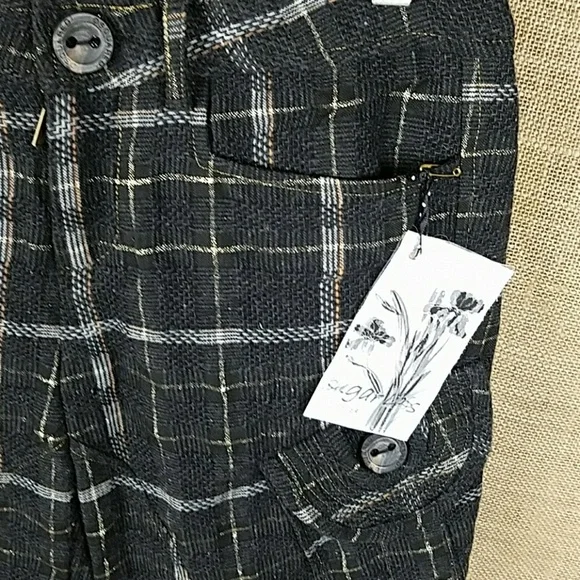 Sugar Lip women's plaid capri cropped pants linen - Picture 2 of 6